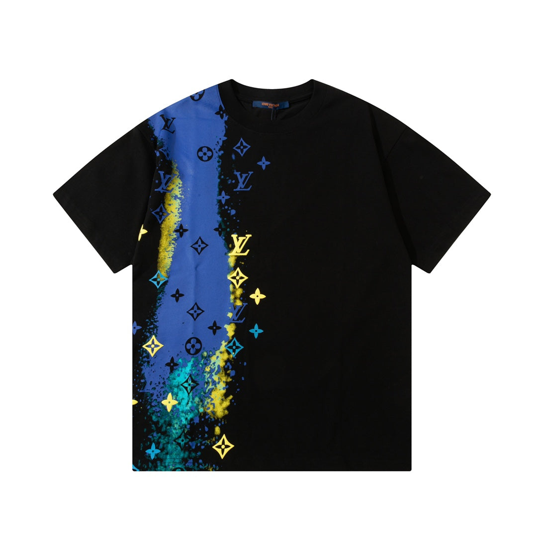 Round neck exquisite ink graffiti starry sky short sleeves