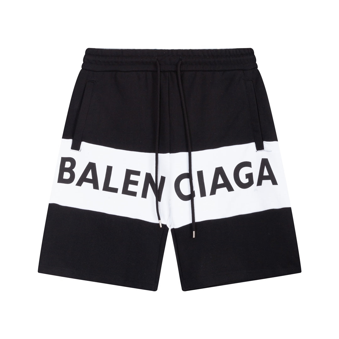 Black and white patchwork letter embroidered shorts