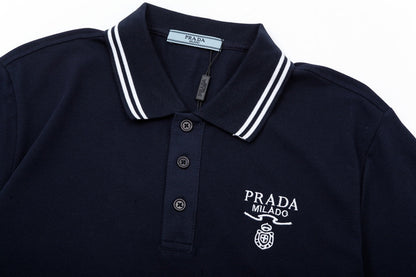 Different color patchwork collar, letter embroidered triangle logo polo shirt