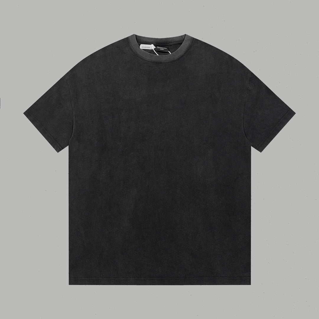 New Paris washed black sprayed horse short-sleeved T-shirt