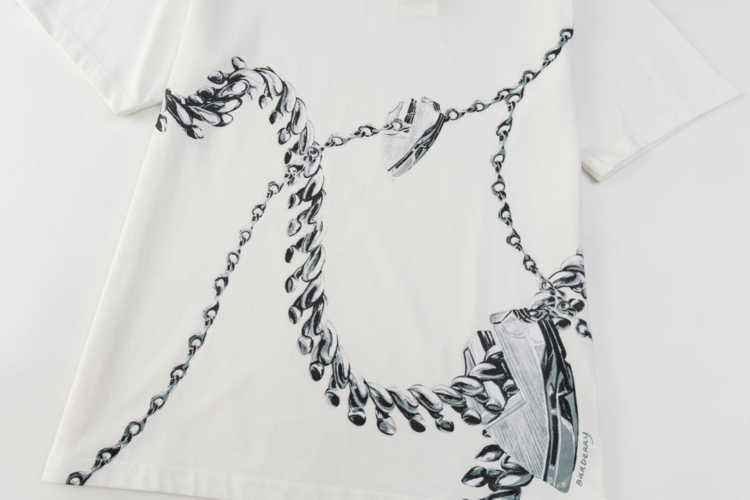 Spring and summer new love chain chain print round neck short-sleeved T-shirt