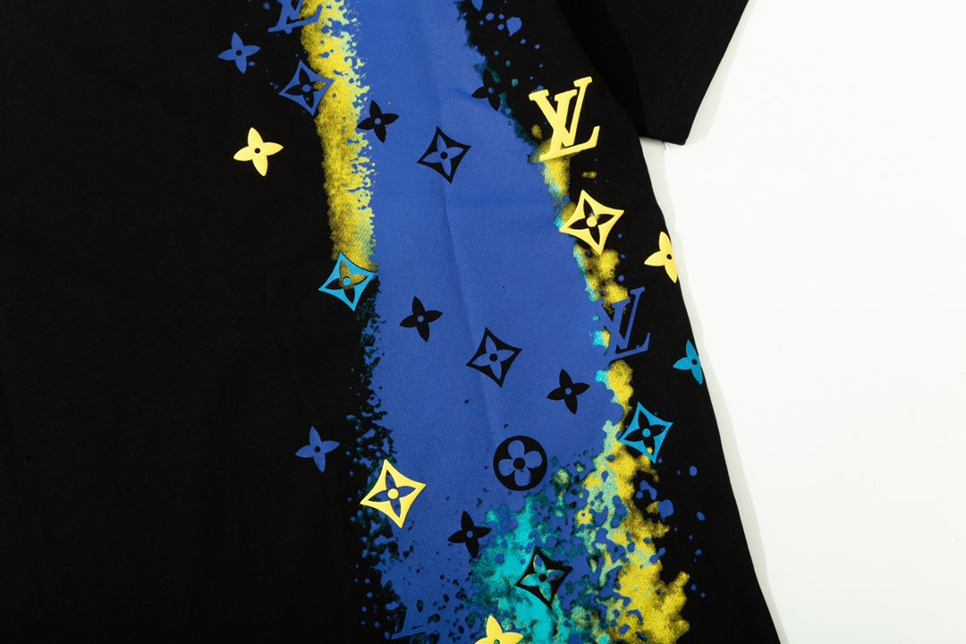 Round neck exquisite ink graffiti starry sky short sleeves