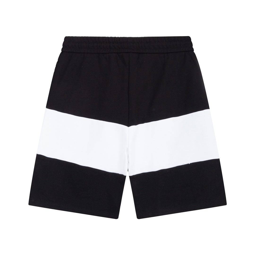 Black and white patchwork letter embroidered shorts