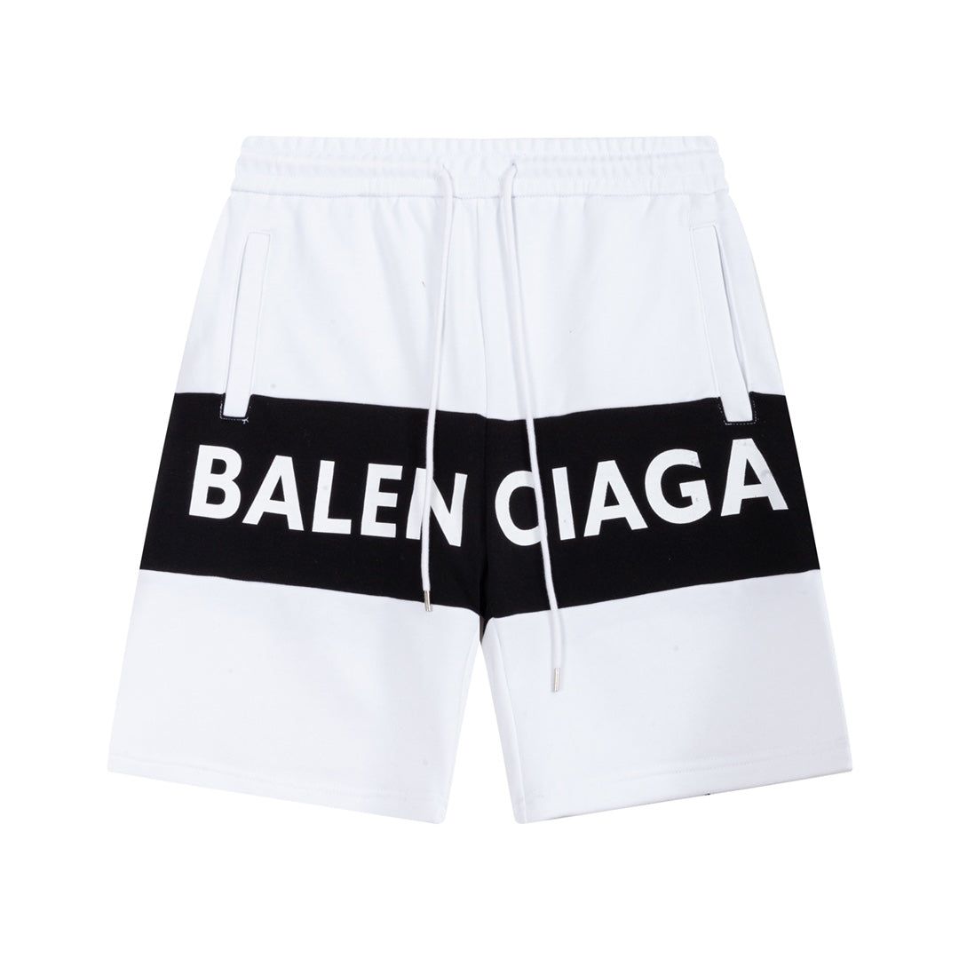 Black and white patchwork letter embroidered shorts