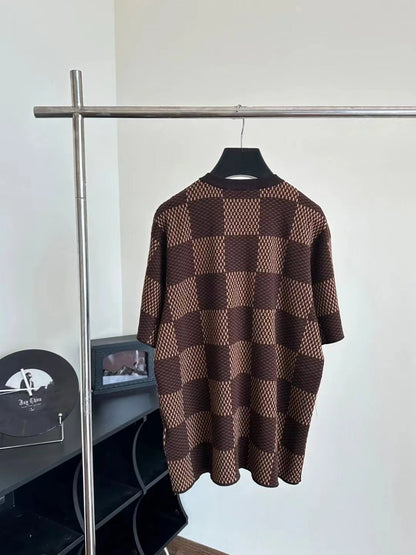 Checked beaded woolen T-shirt