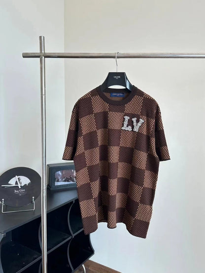 Checked beaded woolen T-shirt