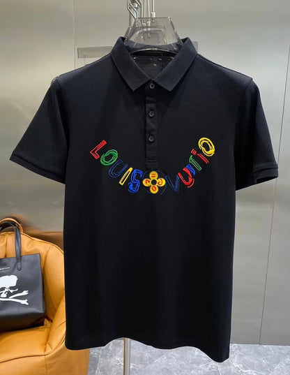 Colorful letter embroidered polo shirt