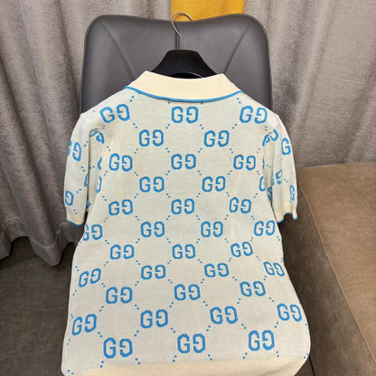 24ss G family light blue full logo knitted suit 1:1