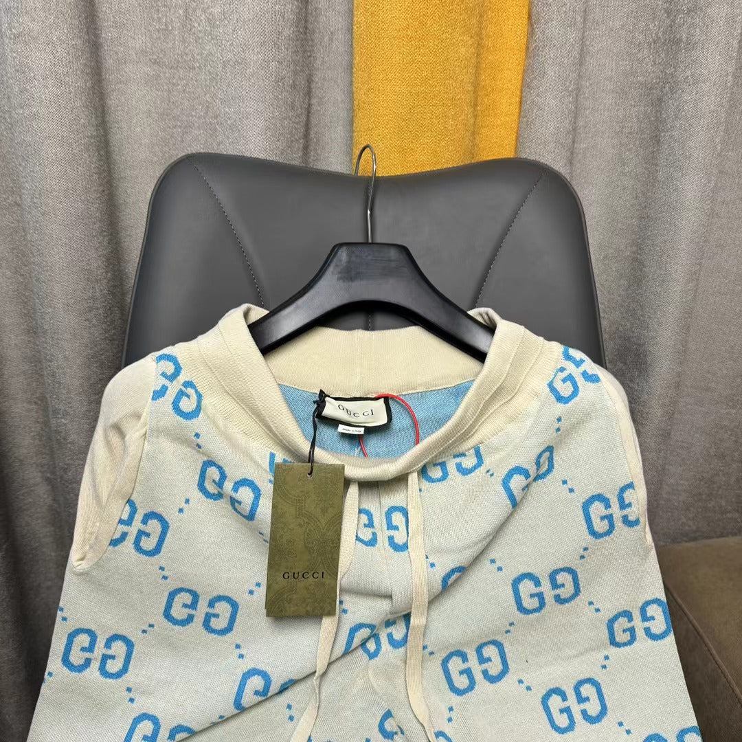 24ss G family light blue full logo knitted suit 1:1