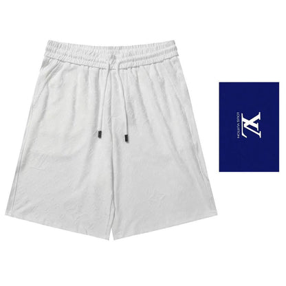 White all-over printed hidden logo shorts