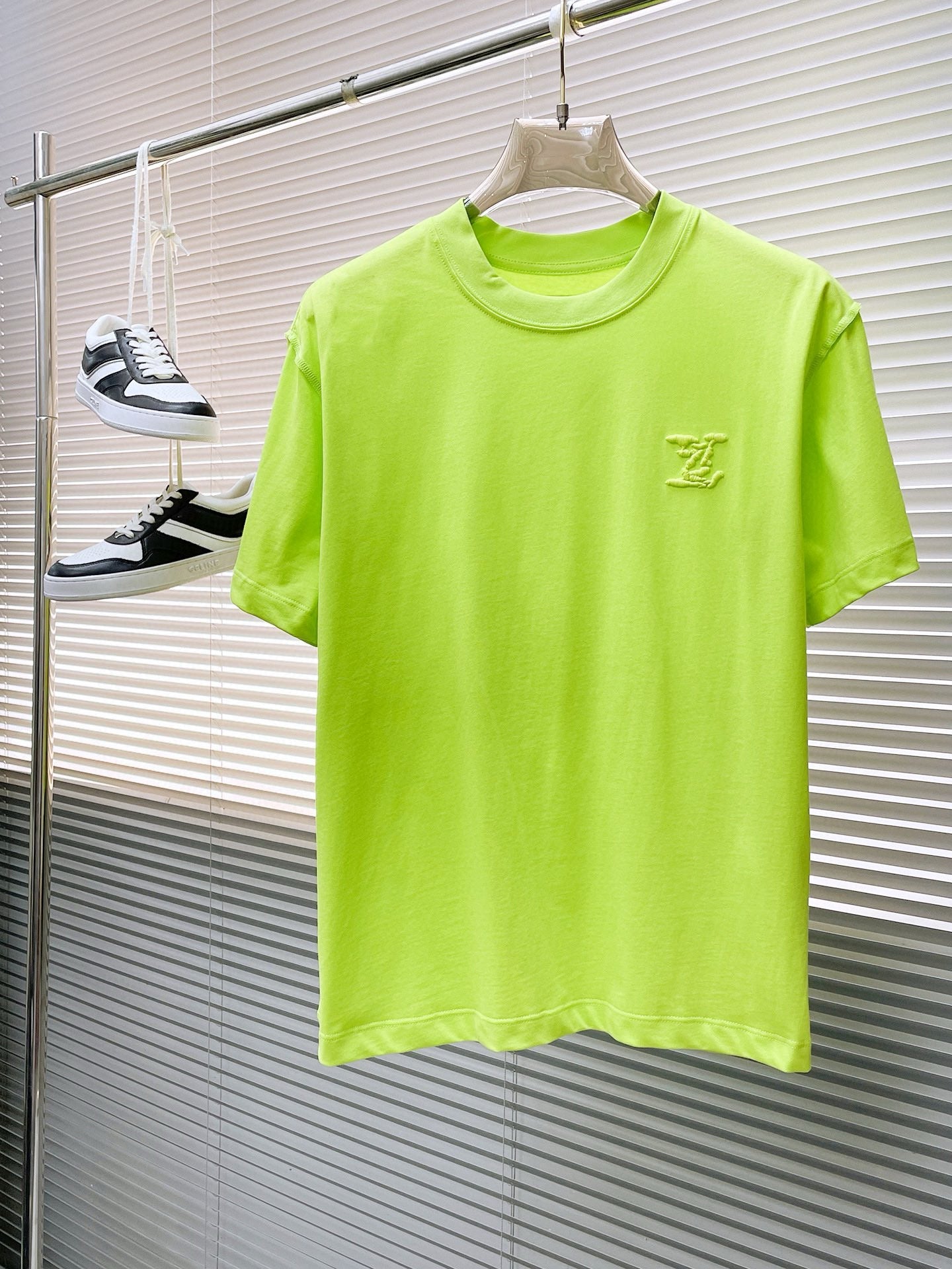 Fluorescent green embroidered logo T-shirt