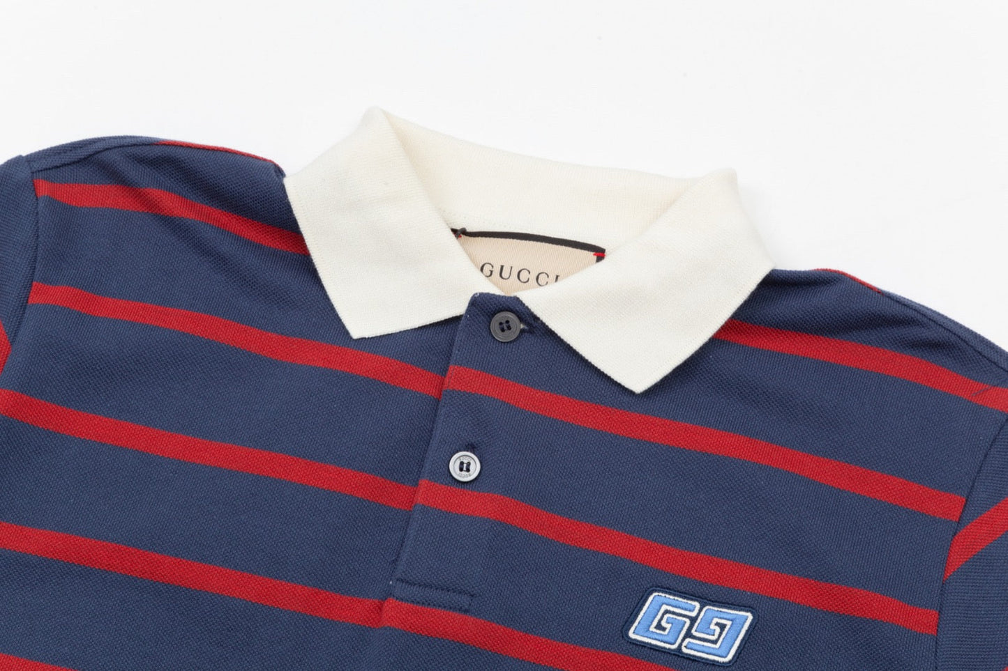 Blue and red striped G logo polo shirt