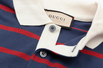 Blue and red striped G logo polo shirt