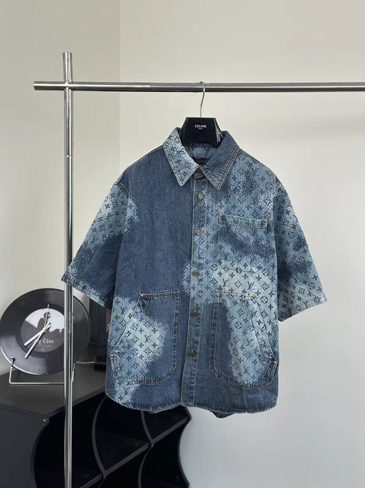 all over print gradient denim shirt