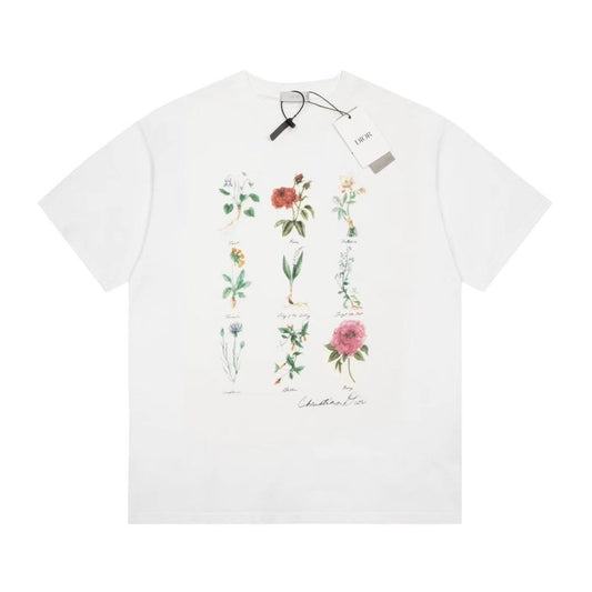 Water print grass logo crew neck T-shirt