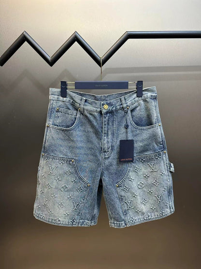 New leather label casual denim T-shirt and shorts set