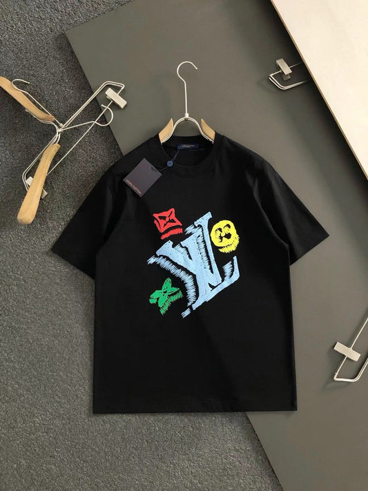 Crew Neck Colorful Logo Print T-Shirt