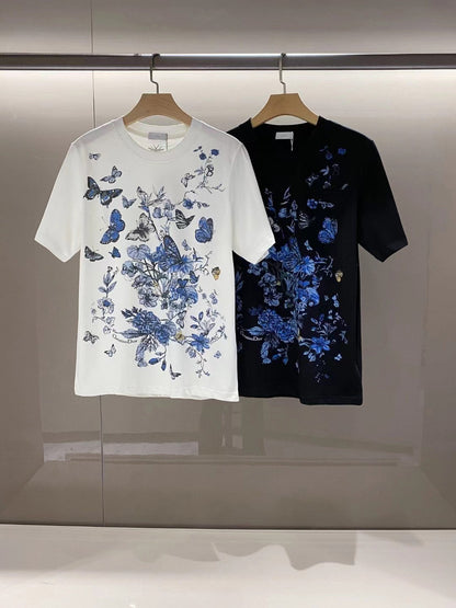 Midnight blue butterfly print T-shirt