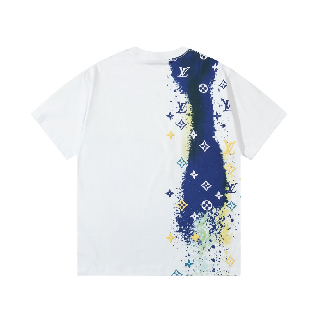 Round neck exquisite ink graffiti starry sky short sleeves