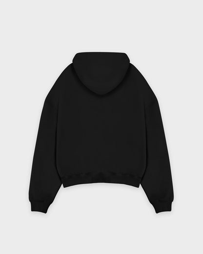 Heavy Cropped Black Basic Hoodie