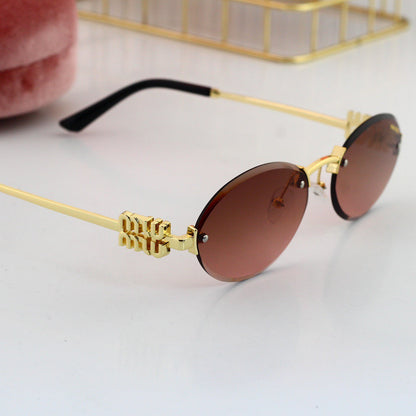 Cool Metal Frameless Oval Sunglasses