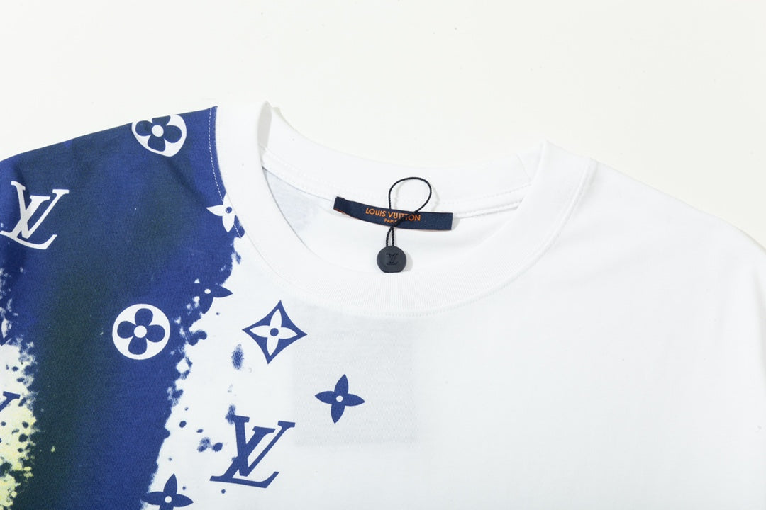 Round neck exquisite ink graffiti starry sky short sleeves