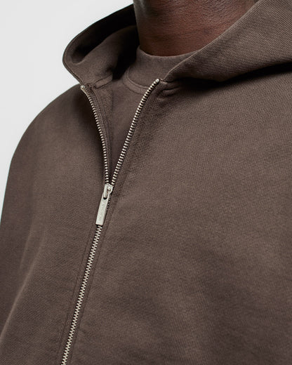 Heavy Chocolate Brown Basic Zip Hoodie