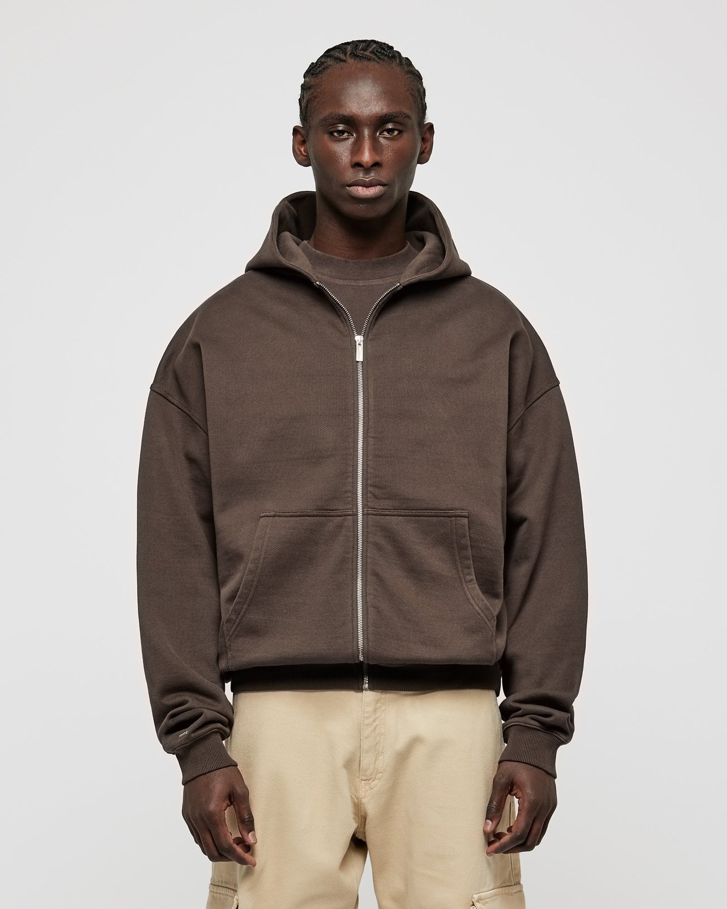 Heavy Chocolate Brown Basic Zip Hoodie