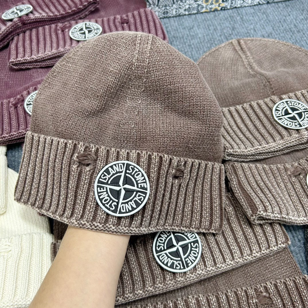 Distressed washed knit hat