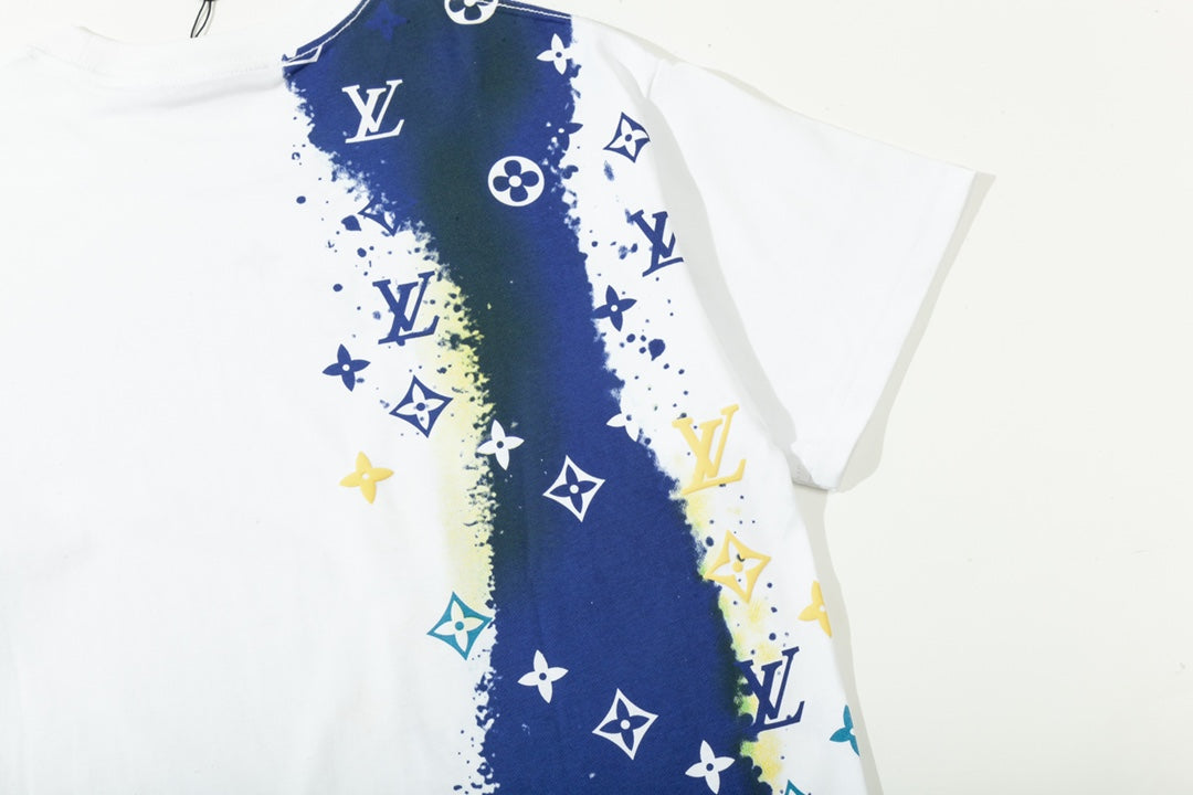 Round neck exquisite ink graffiti starry sky short sleeves