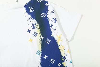 Round neck exquisite ink graffiti starry sky short sleeves