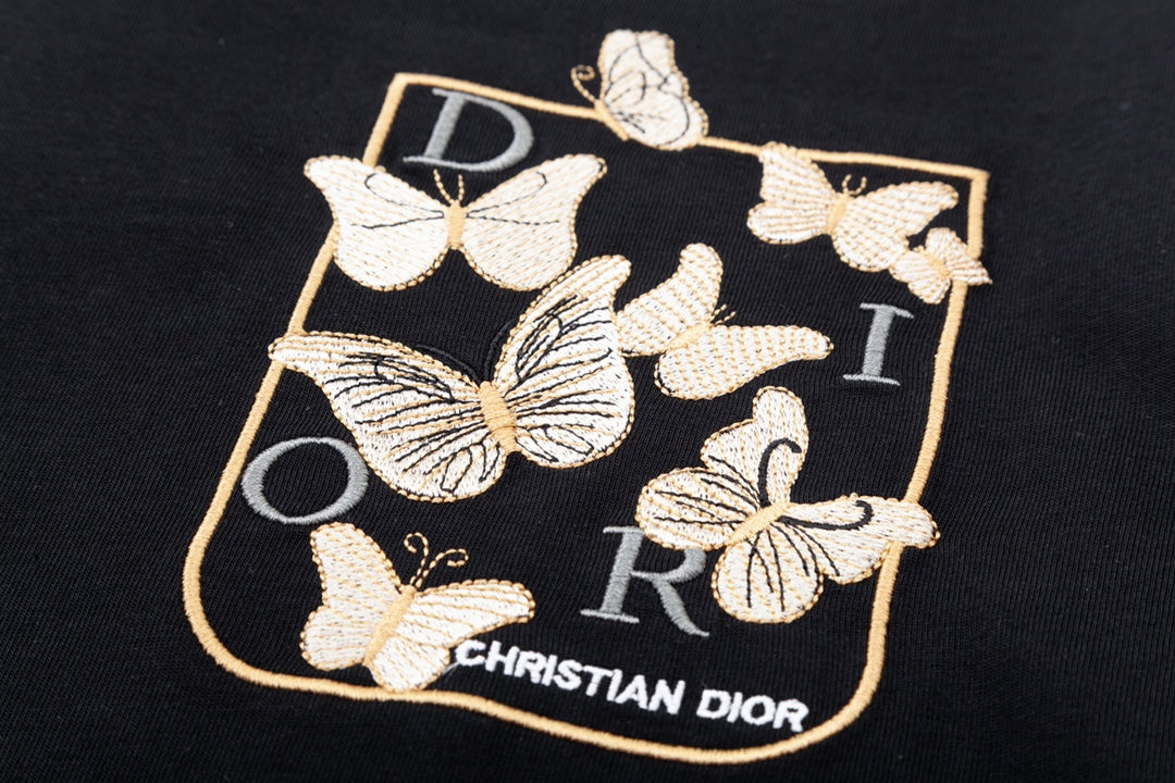 Butterfly letter embroidery casual T-shirt