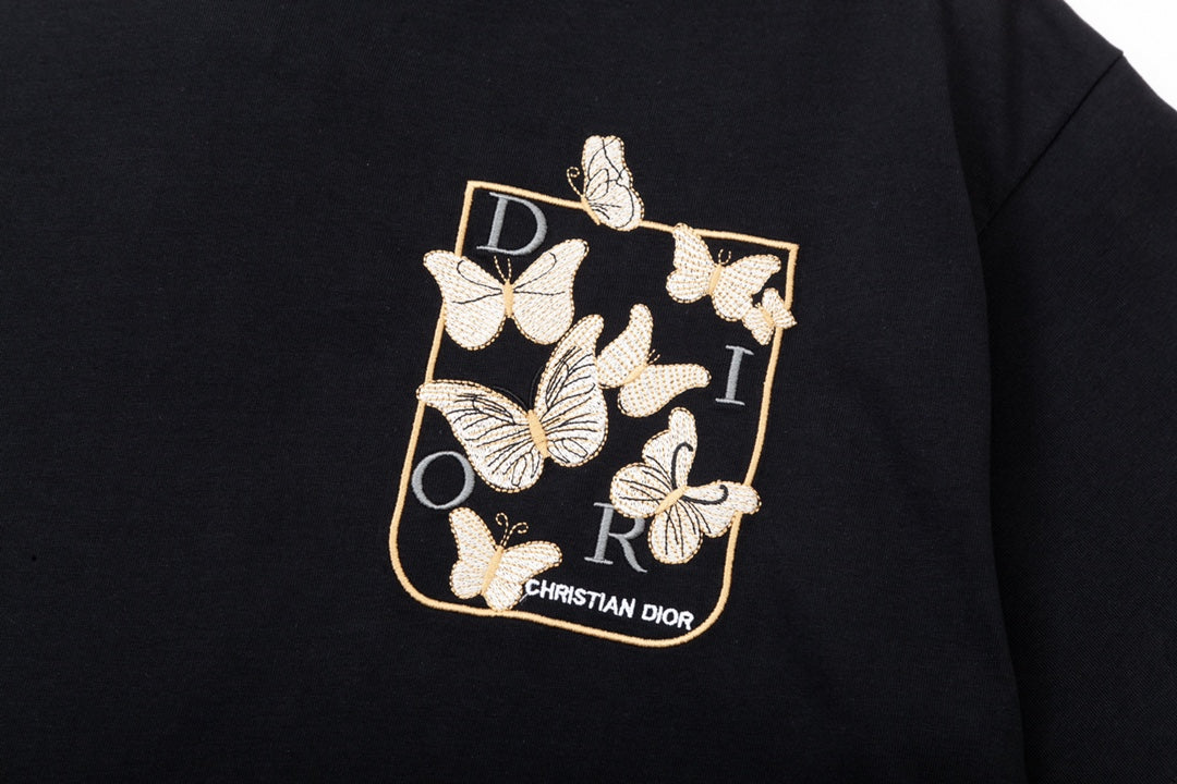 Butterfly letter embroidery casual T-shirt