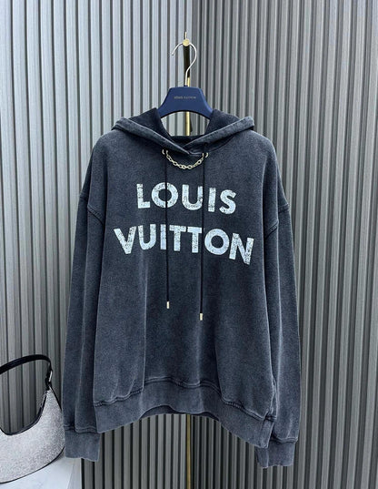 Distressed fashionable hooded sweatshirt