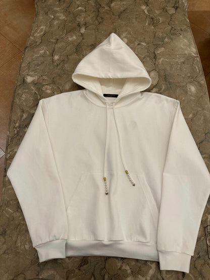 Pre-Fall Designer White Pearl Strap Hooded Sweatshirt