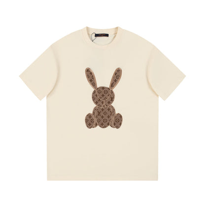 Summer new style patch embroidered rabbit short sleeves